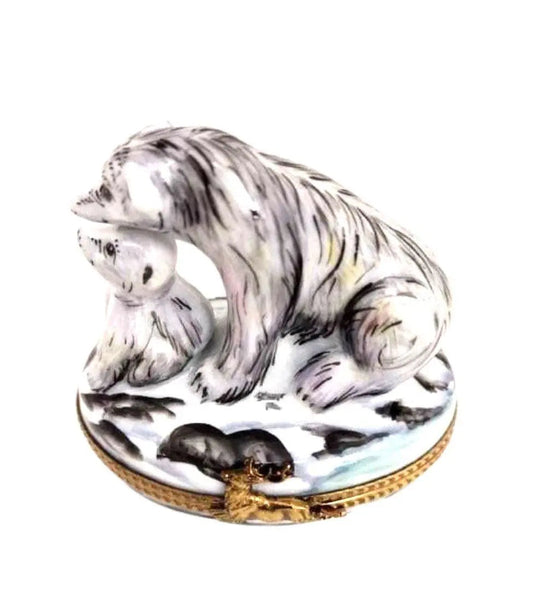 Polar Bear and Cub Figurine Porcelain Limoges bear wild animal French Trinket Box
