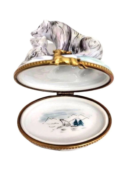 Polar Bear and Cub Figurine Porcelain Limoges bear wild animal French Trinket Box