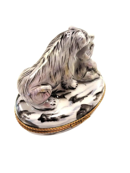 Polar Bear and Cub Figurine Porcelain Limoges bear wild animal French Trinket Box