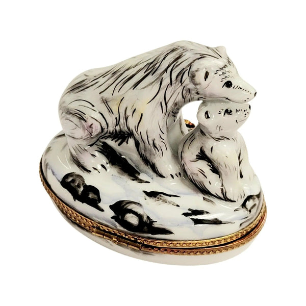 Polar Bear and Cub Figurine Porcelain Limoges bear wild animal French Trinket Box