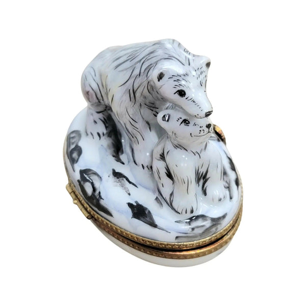 Polar Bear and Cub Figurine Porcelain Limoges bear wild animal French Trinket Box