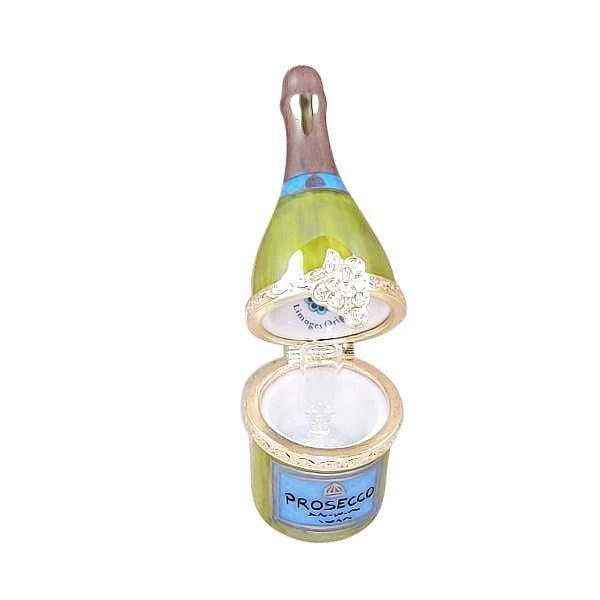 Prosecco Bottle with Flute Porcelain Limoges wine spirits French Trinket Box