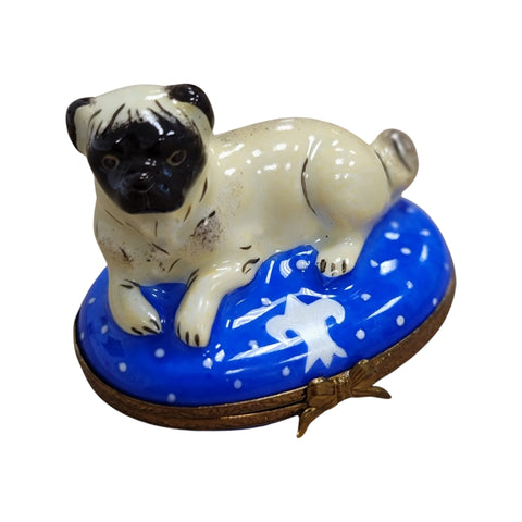 Pug Dog Limoges Box Delight Porcelain Limoges dog beach limoges box French Trinket Box