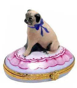 Pug: Sitting Porcelain Limoges dog pug French Trinket Box