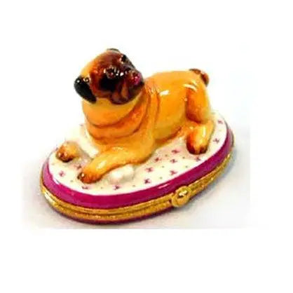 Pug w Bone Porcelain Limoges dog dogs French Trinket Box