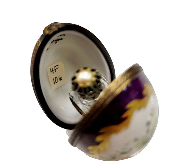 Purple Egg Gold Perfume Box Porcelain Limoges perfume egg French Trinket Box