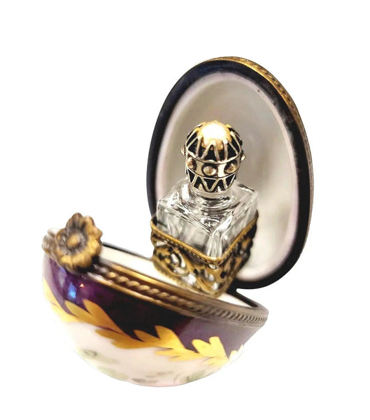 Purple Egg Gold Perfume Box Porcelain Limoges perfume egg French Trinket Box