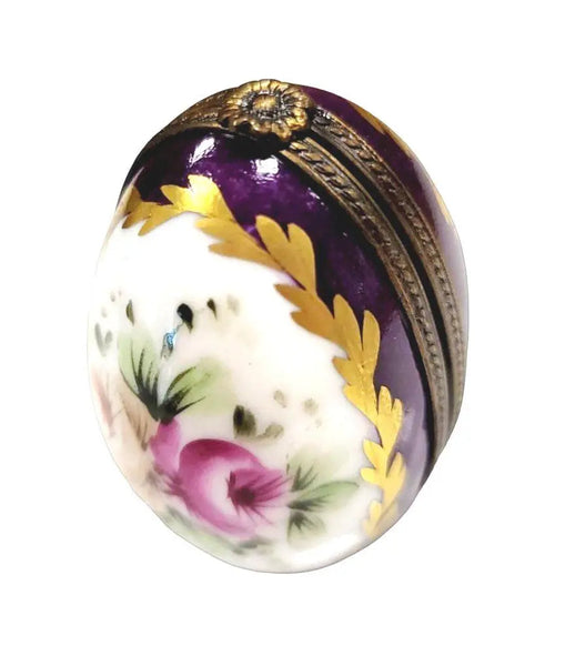 Purple Egg Gold Perfume Box Porcelain Limoges perfume egg French Trinket Box