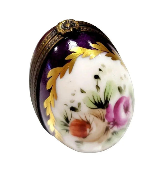 Purple Egg Gold Perfume Box Porcelain Limoges perfume egg French Trinket Box