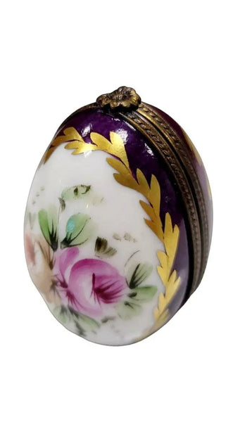 Purple Egg Gold Perfume Box Porcelain Limoges perfume egg French Trinket Box