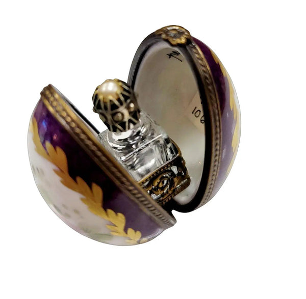Purple Egg Gold Perfume Box Porcelain Limoges perfume egg French Trinket Box