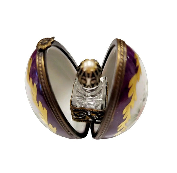 Purple Egg Gold Perfume Box Porcelain Limoges perfume egg French Trinket Box