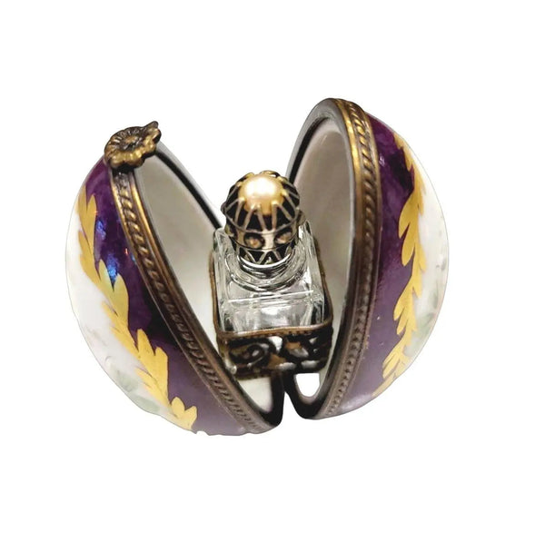 Purple Egg Gold Perfume Box Porcelain Limoges perfume egg French Trinket Box