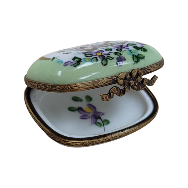 Purple Floral Limoges Pill Box Porcelain Limoges LIMOGES BOXES traditional Flowers French Trinket Box