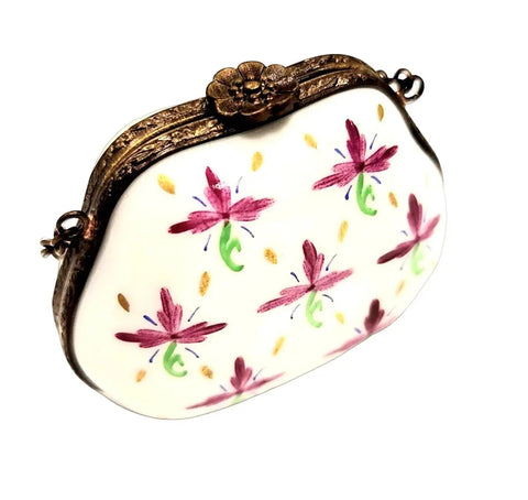 Purse Floral Limoges Trinket Box Porcelain Limoges purse trinket box limoges French Trinket Box