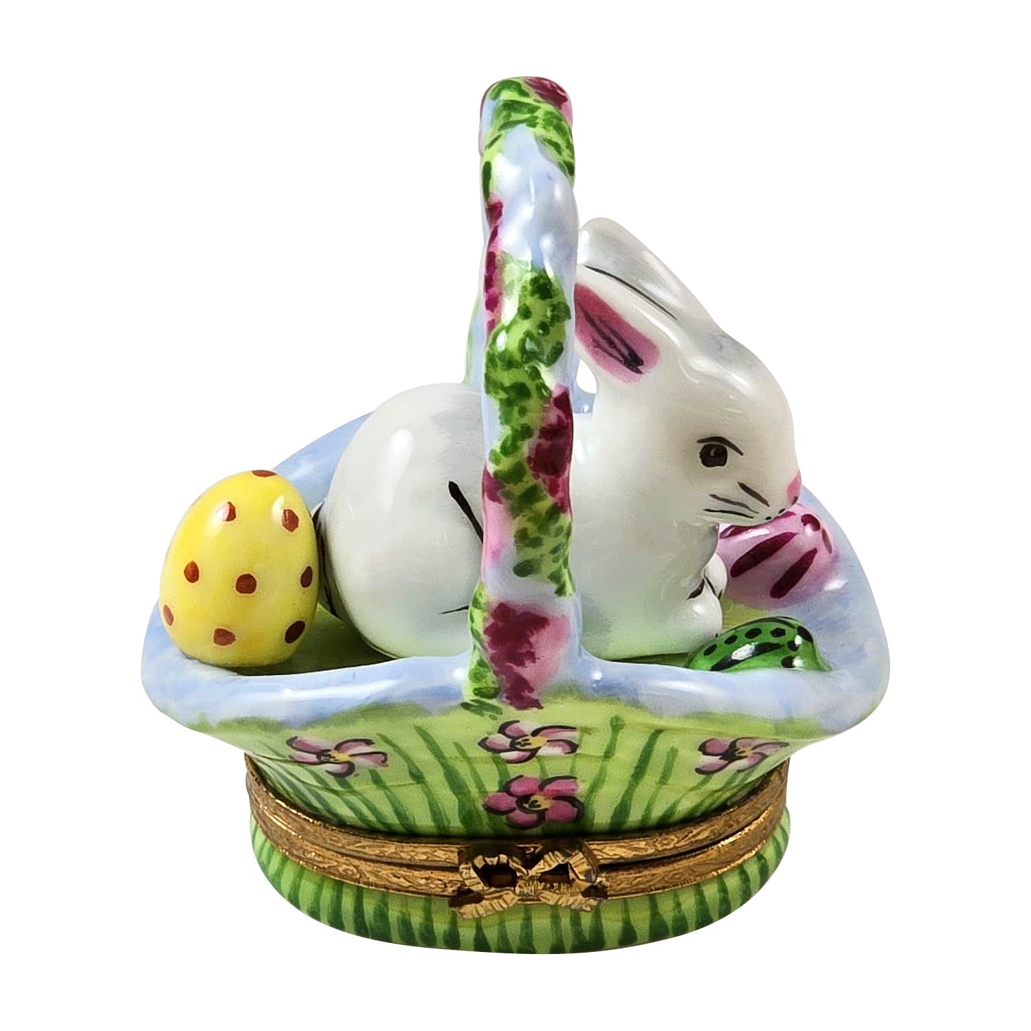 White Rabbit in Easter Basket w Wisteria Limoges Box Porcelain Limoges Easter rabbit French Trinket Box