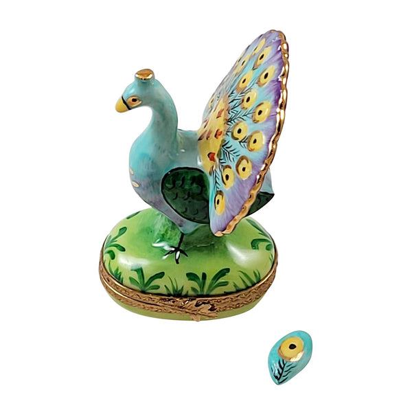 Peacock w Feather Porcelain Limoges bird birds French Trinket Box