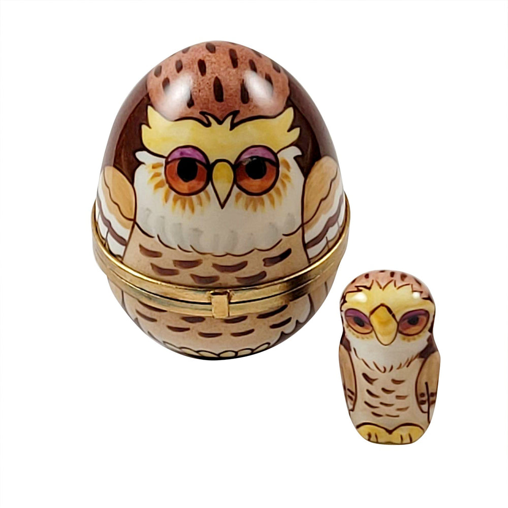 Rochard Owl Egg Limoges Box with Removable Owl