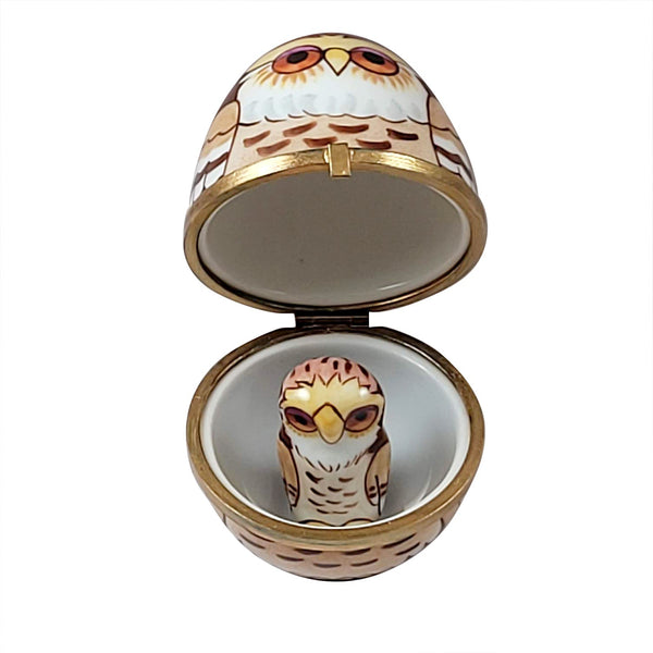 Owl Egg w Removable Owl Porcelain Limoges Bird owl French Trinket Box