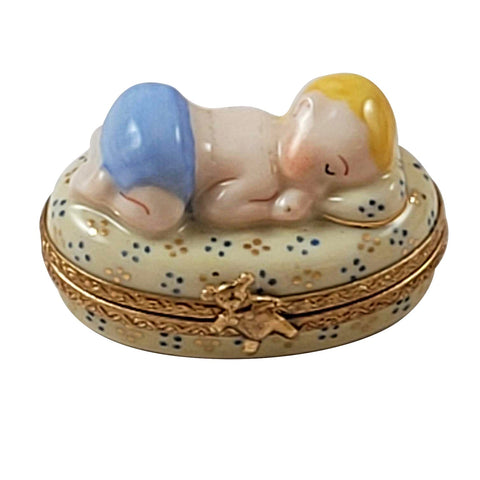 Baby Boy Sleeping Porcelain Limoges Babies Figurine French Trinket Box