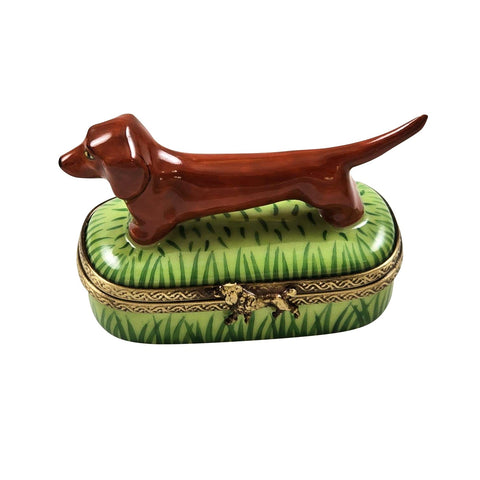 Brown Dachshund Porcelain Limoges dog dogs French Trinket Box