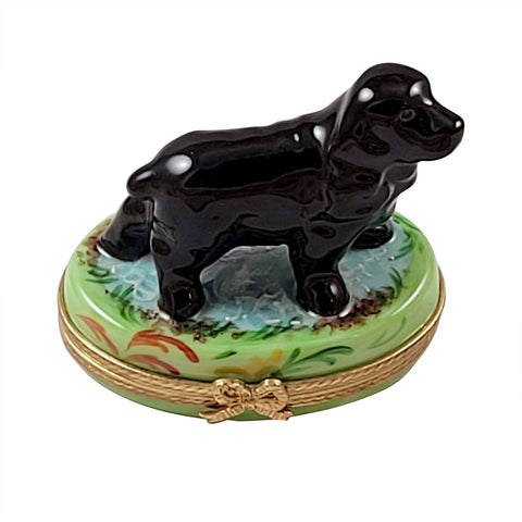 Black Cocker Spaniel Figurine Porcelain Limoges dog French Trinket Box