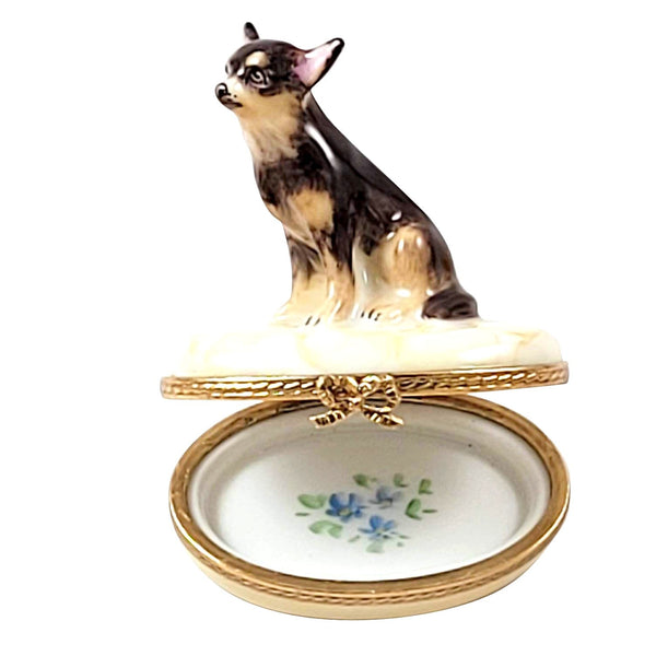 Brown Tan Chihuahua Dog Porcelain Limoges dog French Trinket Box