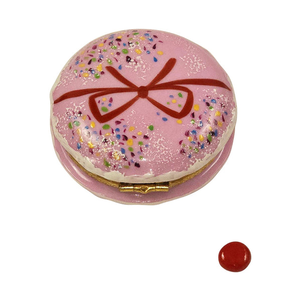 Rochard Pink Macaron Limoges Box with Red Bow, view 3