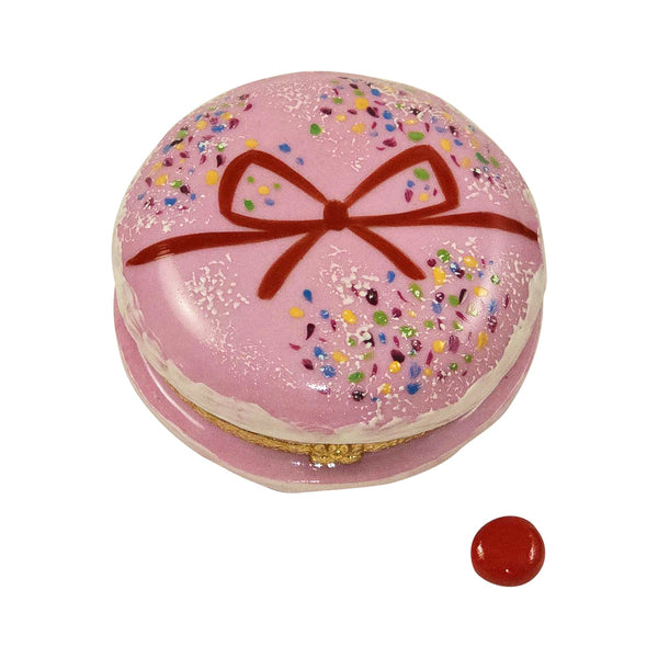 Rochard Pink Macaron Limoges Box with Red Bow
