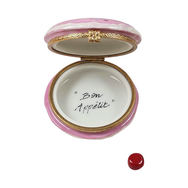 Rochard Pink Macaron Limoges Box with Red Bow, view 2