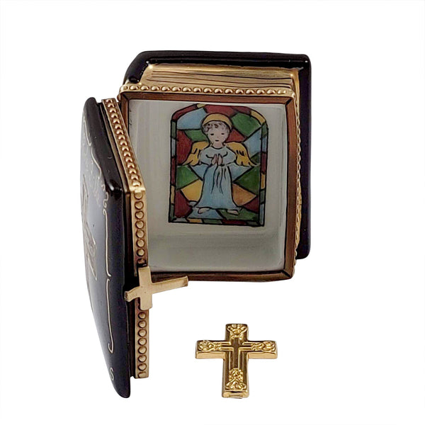 Black Bible with Removable Brass Cross Limoges Box