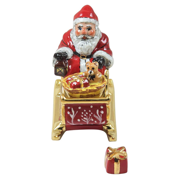 Santa in Red Sleigh with Removable Present Limoges Box