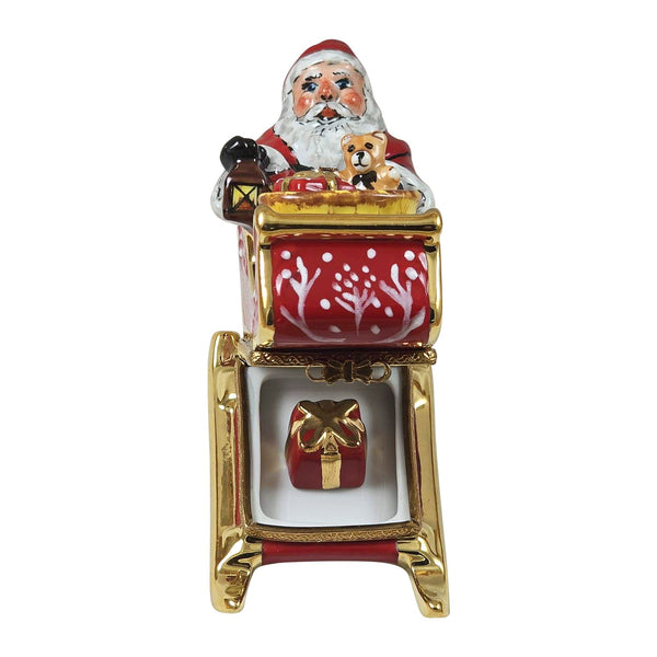 Santa in Red Sleigh with Removable Present Limoges Box