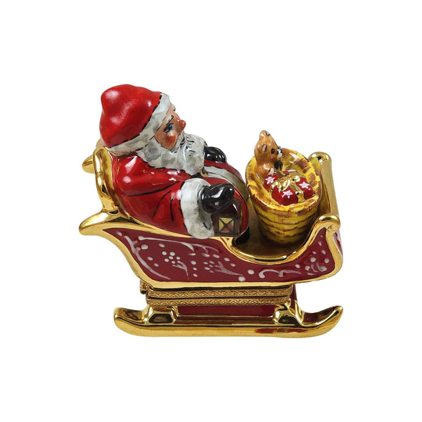 Santa in Red Sleigh with Removable Present Limoges Box