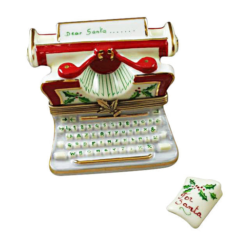 CHRISTMAS TYPEWRITER WITH LETTER Porcelain Limoges xmas theme French Trinket Box