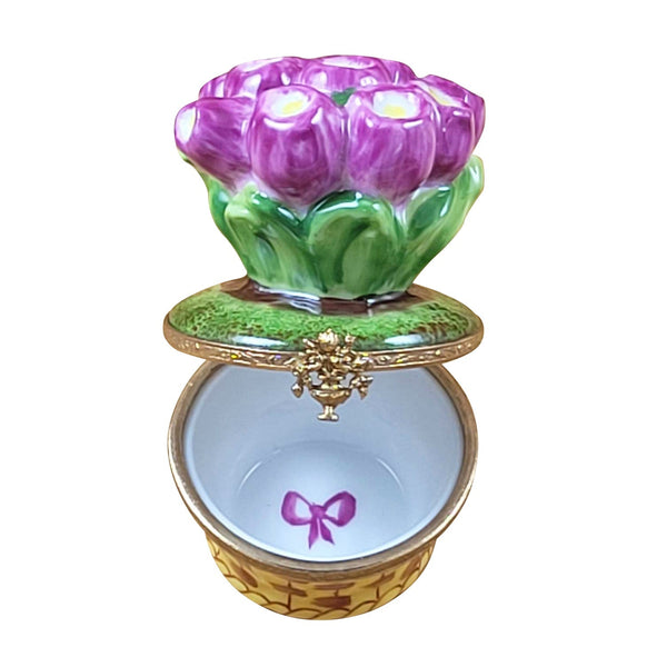 Tulips Flowers and pot Porcelain Limoges garden flowers French Trinket Box