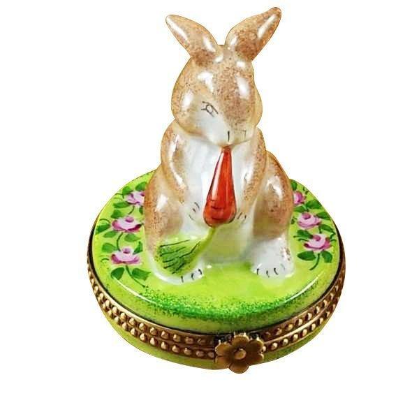 Rabbit Figurine with Carrot Porcelain Limoges Rabbit French Trinket Box