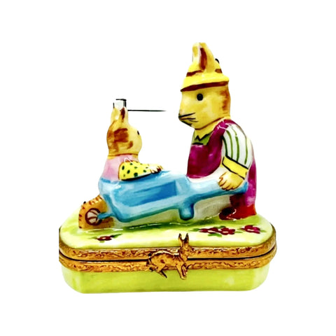 Rabbits Wheelbarrow Porcelain Limoges rabbits mouse French Trinket Box