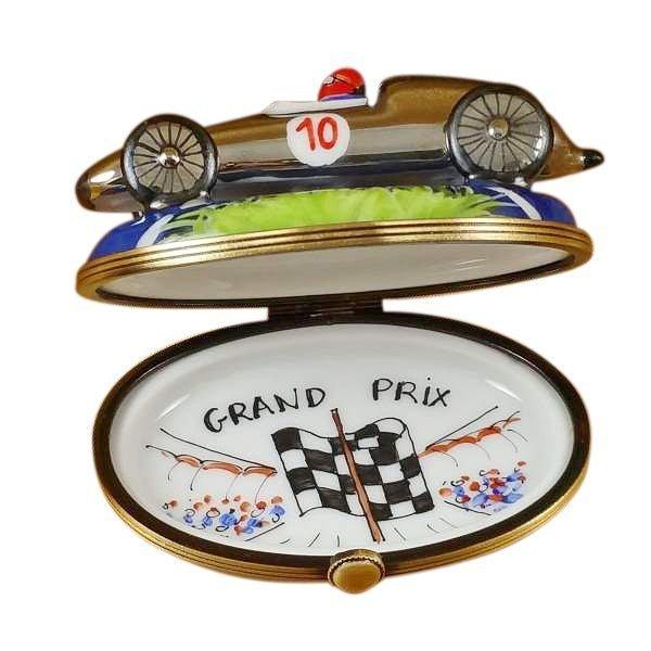 Race Car Blue Base Porcelain Limoges sport vehicles French Trinket Box