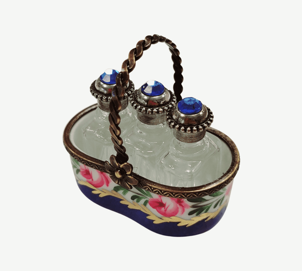 Rare Blue Limoges Perfume Basket Porcelain Limoges Perfume French Trinket Box
