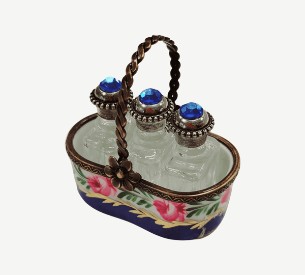 Rare Blue Limoges Perfume Basket Porcelain Limoges Perfume French Trinket Box