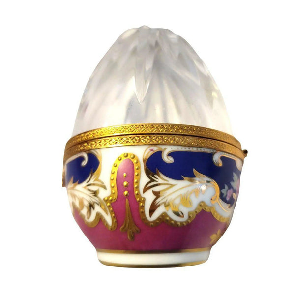 Rare Crystal Egg with 18 Karat Gold Detail Porcelain Limoges Egg Wedding Special French Trinket Box