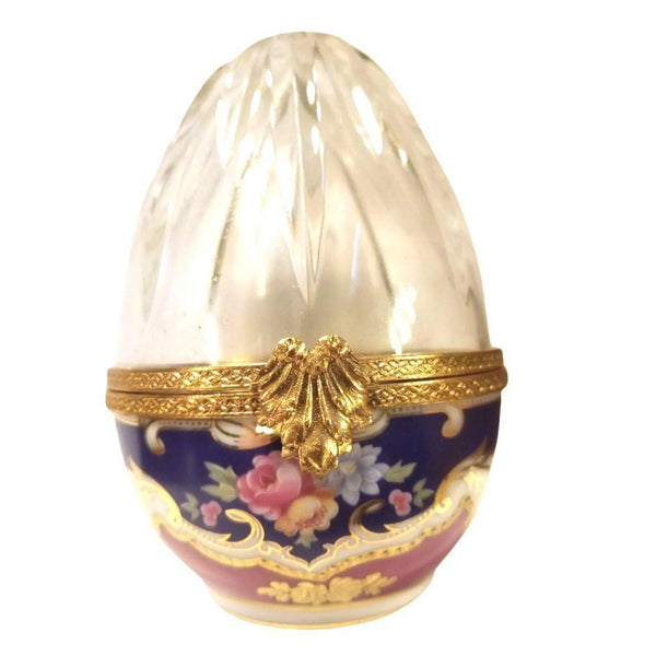 Rare Crystal Egg with 18 Karat Gold Detail Porcelain Limoges Egg Wedding Special French Trinket Box