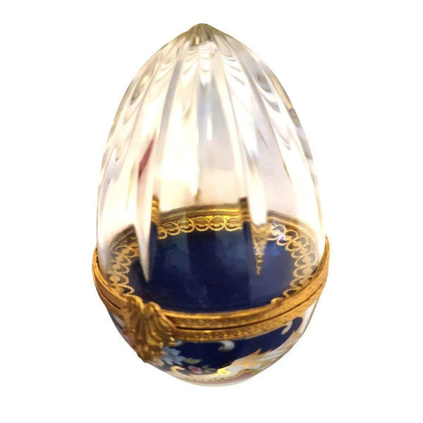 Rare Crystal Egg with 18 Karat Gold Detail Porcelain Limoges Egg Wedding Special French Trinket Box