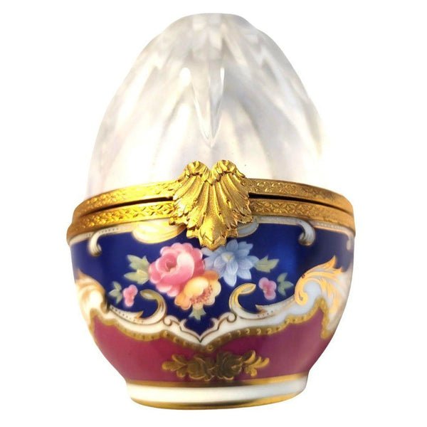 Rare Crystal Egg with 18 Karat Gold Detail Porcelain Limoges Egg Wedding Special French Trinket Box