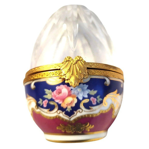 Rare Crystal Egg with 18 Karat Gold Detail Porcelain Limoges Egg Wedding Special French Trinket Box