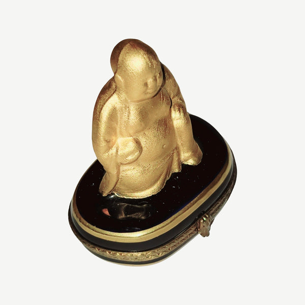 Rare Gold Cobalt Buddha Box Porcelain Limoges religious spiritual travel myth French Trinket Box