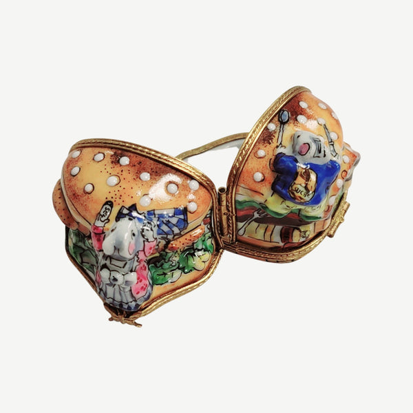 Rare Hinged Mice Cheeseburger Box Porcelain Limoges Mouse Food French Trinket Box