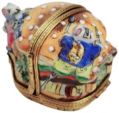 Rare Hinged Mice Cheeseburger Box Porcelain Limoges Mouse Food French Trinket Box