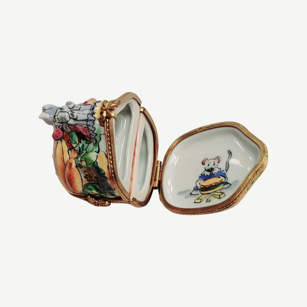 Rare Hinged Mice Cheeseburger Box Porcelain Limoges Mouse Food French Trinket Box